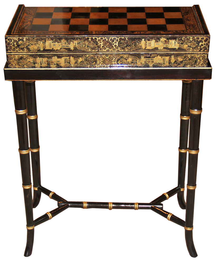 A 19th Century English Import Chinoiserie Black Lacquer Games or Cocktail Table No. 4572