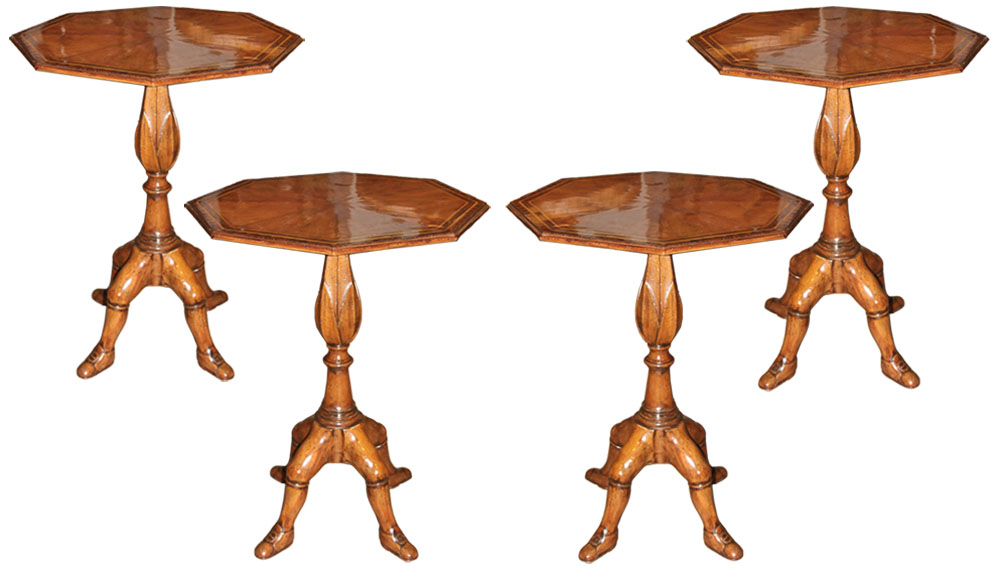 A Set of Four Whimsical 19th Century English Walnut Parquetry Side Tables No. 4600