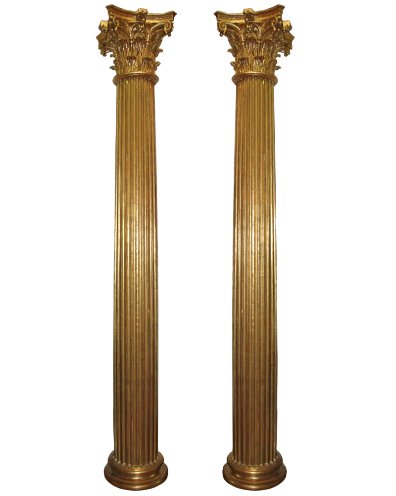 A Pair of Palazzo Scaled 18th Century Italian Giltwood Fluted Columns No. 4611