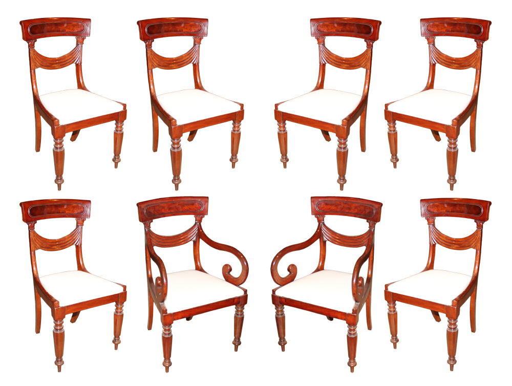A Set of Eight 19th Century English Regency Mahogany Dining Chairs No. 4612