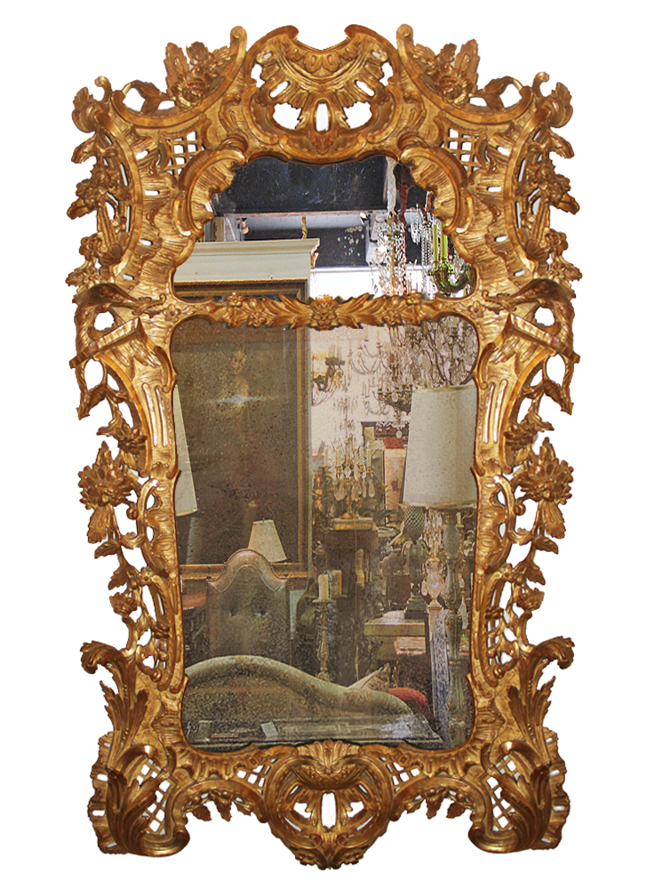 A Highly Unusual and Rare 18th Century Transitional English Chippendale Chinoiserie to Rococo Giltwood Mirror No. 4635