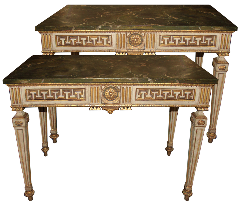 An Important Pair of 18th Century Italian Louis XVI Polychrome and Parcel-Gilt Console Tables No. 4515