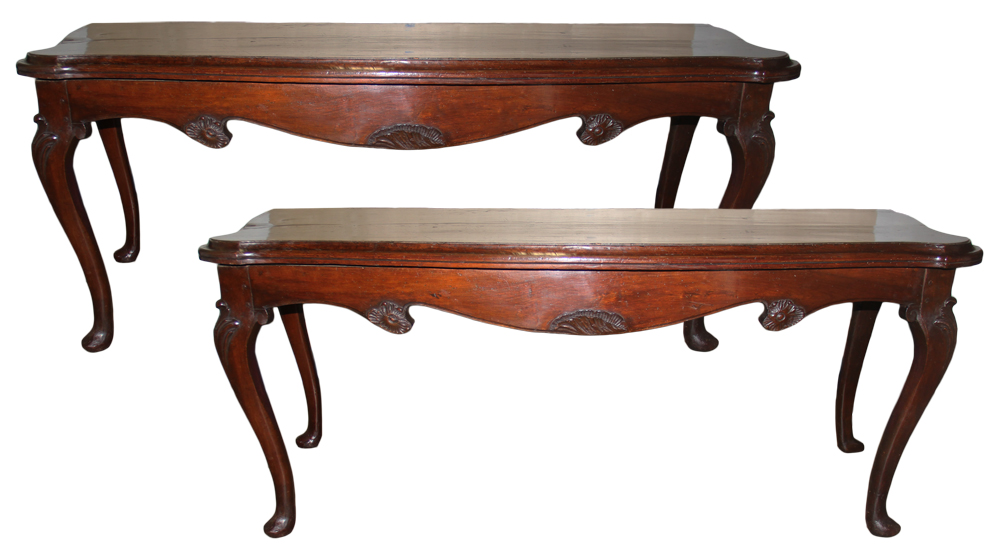 An Extraordinary Pair of Palazzo-Scaled Early 17th Century Florentine Walnut Console Tables No. 4650
