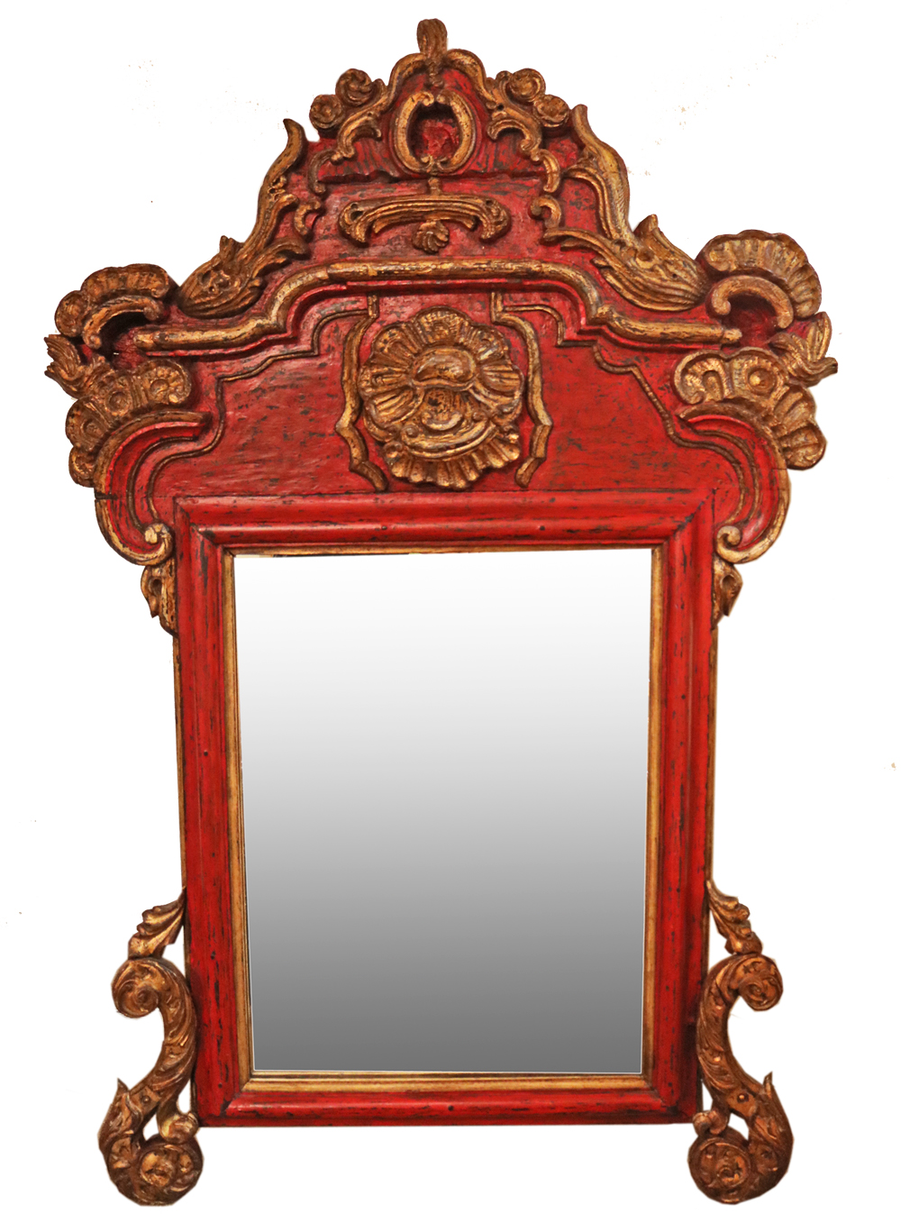 A Rare Portuguese Red Lacquer and Giltwood Mirror No. 4751
