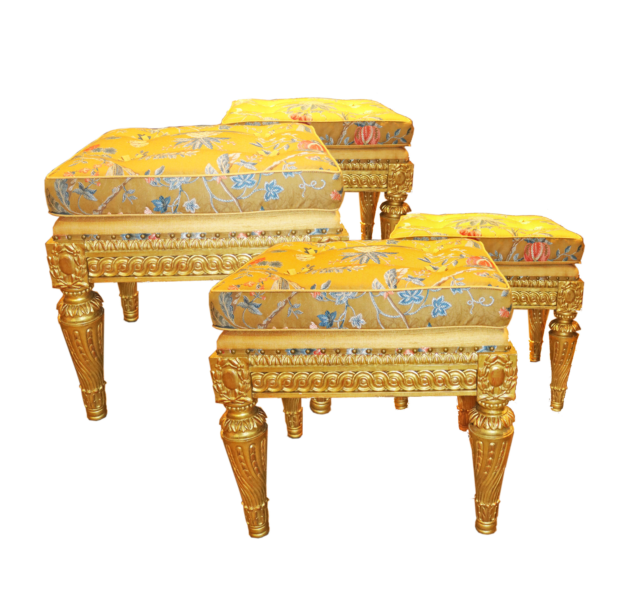 A Set of Four Elegant 19th C. Italian Louis XVI Giltwood Benches No. 4779