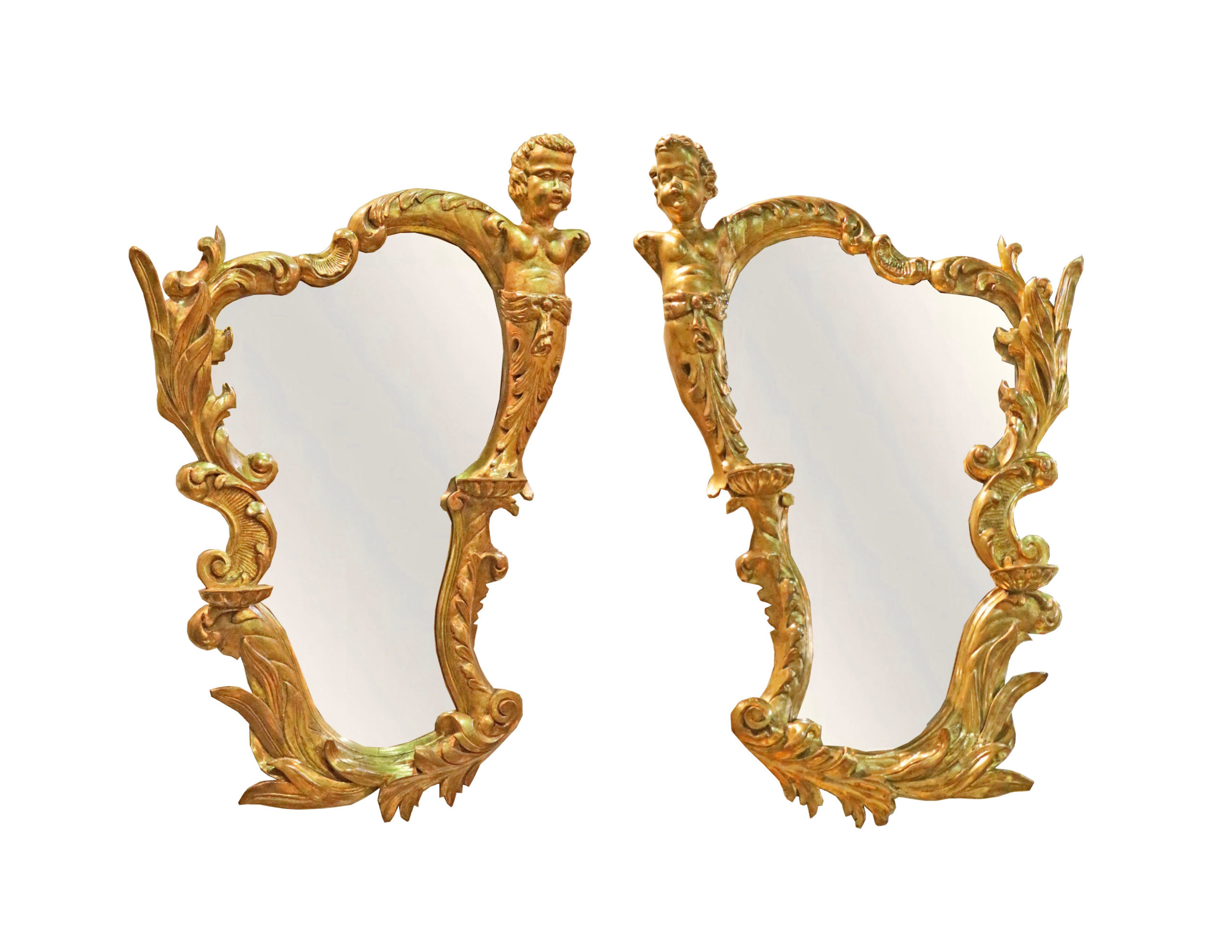 A Pair of 19th Century Italian Gilded Putti Mirrors No. 4842