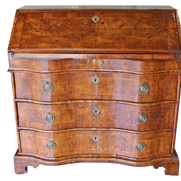 A Fine 18th Century Italian Burl Walnut and Herringbone Inlay Slant Front Desk No. 4844