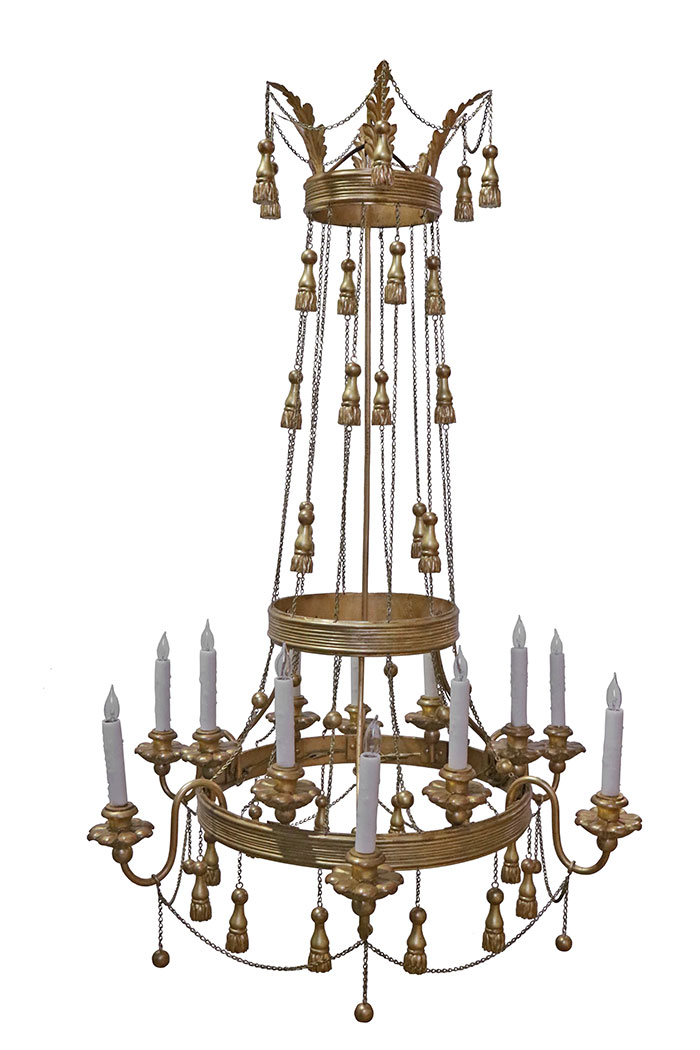 A 19th Century Italian Neoclassical Gilt Wood and Metal Two-Tier Chandelier No. 4851