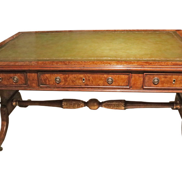 A 19th Century English Regency Burl Elmwood and Parcel Gilt Partners Desk No. 4853