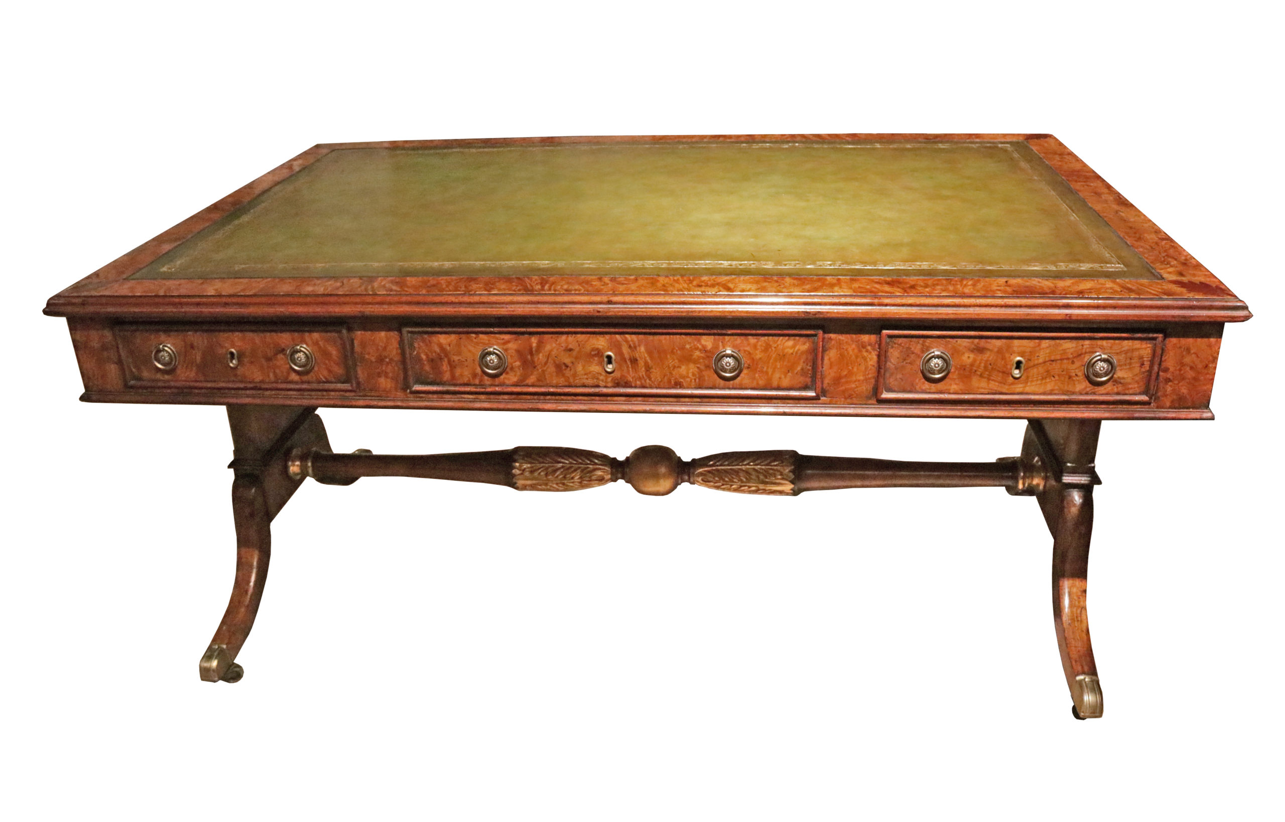 A 19th Century English Regency Burl Elmwood and Parcel Gilt Partners Desk No. 4853
